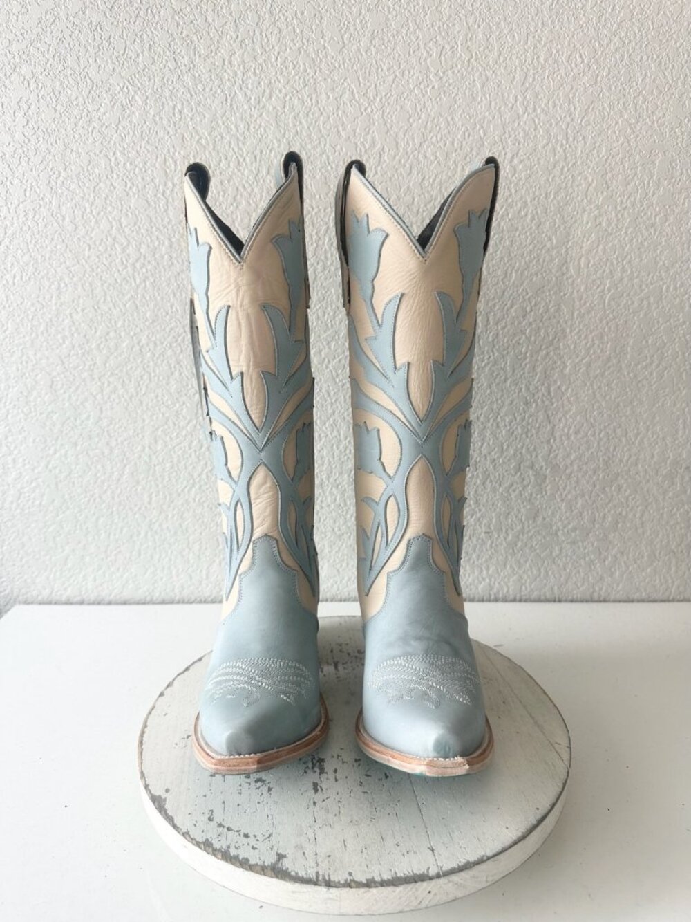Lane JOLENE Cowboy Boots Blueberry Buttermilk Suede Leather Tall Snip Toe Sz 8 - Picture 5 of 13